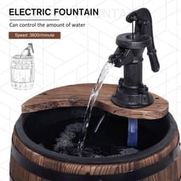 image-Outsunny Wood Barrel Pump Garden Fountain Water Feature Flower Planter Stand New
