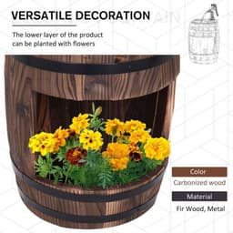 image-Outsunny Wood Barrel Pump Garden Fountain Water Feature Flower Planter Stand New