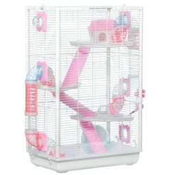 image-PawHut Hamster Cage with Tubes, Gerbilarium Cage w/ Detachable Bottom, Ramps