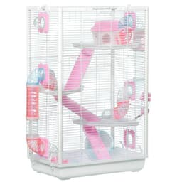 image-PawHut Hamster Cage with Tubes, Gerbilarium Cage w/ Detachable Bottom, Ramps