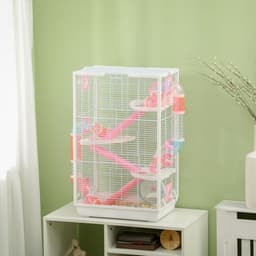 image-PawHut Hamster Cage with Tubes, Gerbilarium Cage w/ Detachable Bottom, Ramps