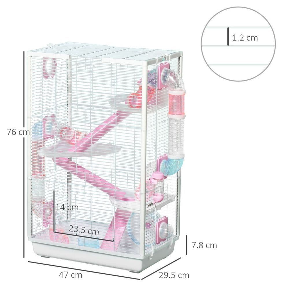 image-PawHut Hamster Cage with Tubes, Gerbilarium Cage w/ Detachable Bottom, Ramps
