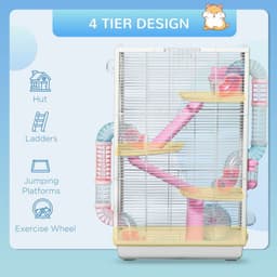 image-PawHut Hamster Cage with Tubes, Gerbilarium Cage w/ Detachable Bottom, Ramps