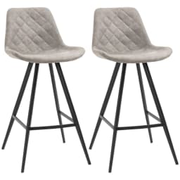 image-HOMCOM Set Of 2 Bar Stools Vintage Microfiber Cloth Tub Seats Padded Steel Grey