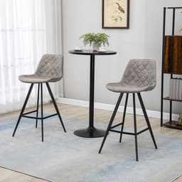 image-HOMCOM Set Of 2 Bar Stools Vintage Microfiber Cloth Tub Seats Padded Steel Grey