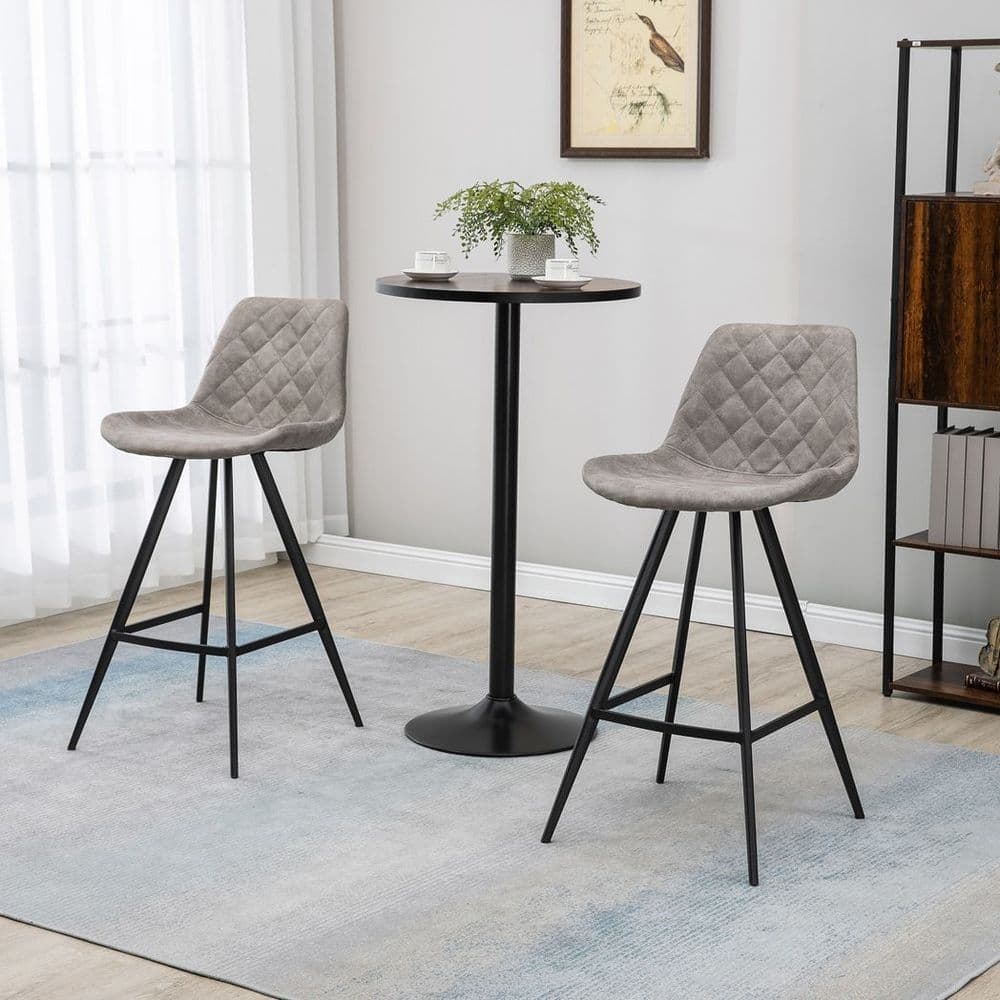 image-HOMCOM Set Of 2 Bar Stools Vintage Microfiber Cloth Tub Seats Padded Steel Grey