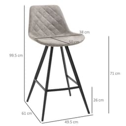 image-HOMCOM Set Of 2 Bar Stools Vintage Microfiber Cloth Tub Seats Padded Steel Grey