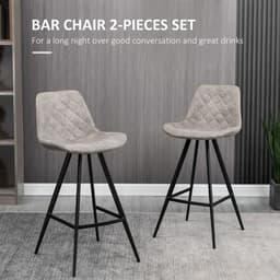 image-HOMCOM Set Of 2 Bar Stools Vintage Microfiber Cloth Tub Seats Padded Steel Grey