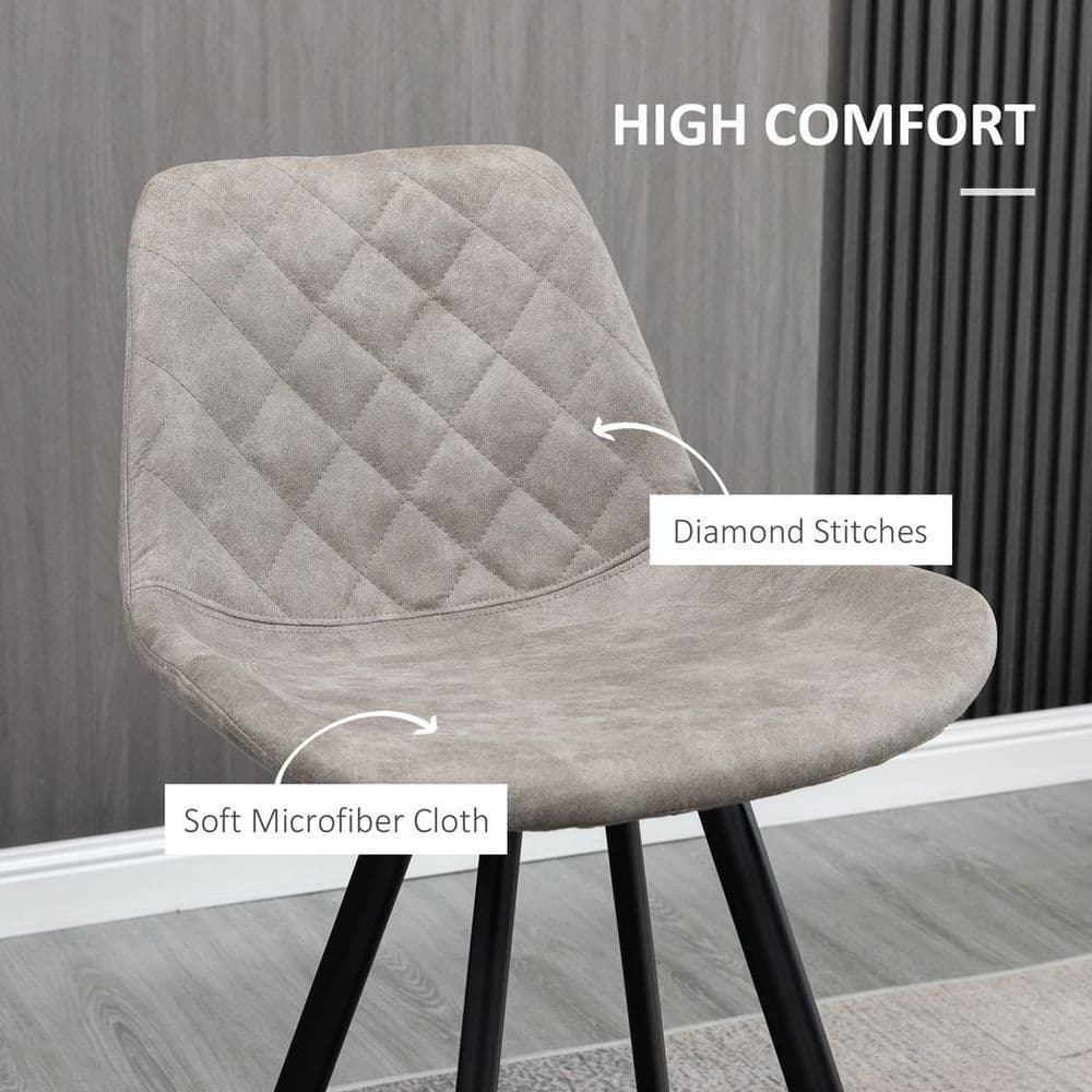 image-HOMCOM Set Of 2 Bar Stools Vintage Microfiber Cloth Tub Seats Padded Steel Grey