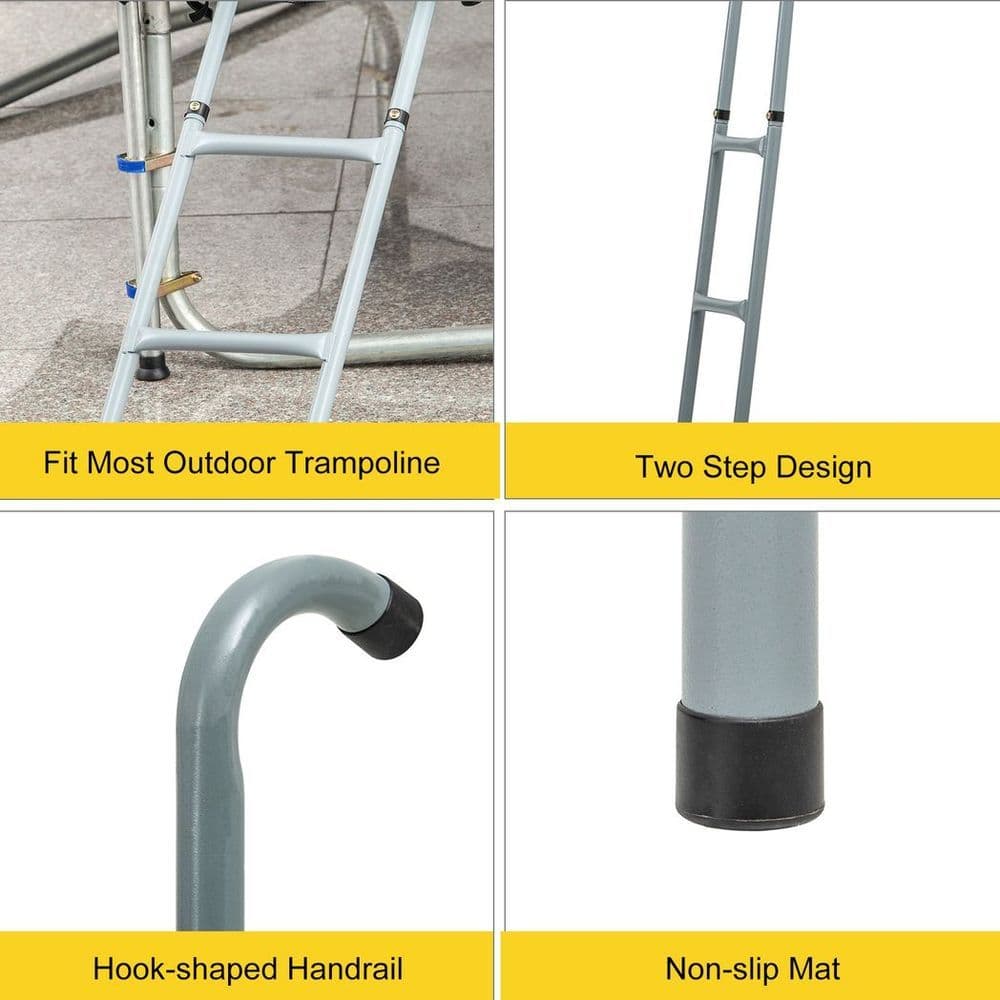 image-HOMCOM Trampoline Ladder Galvanized Steel Climbing Suitable for 6FT 10FT Jumper