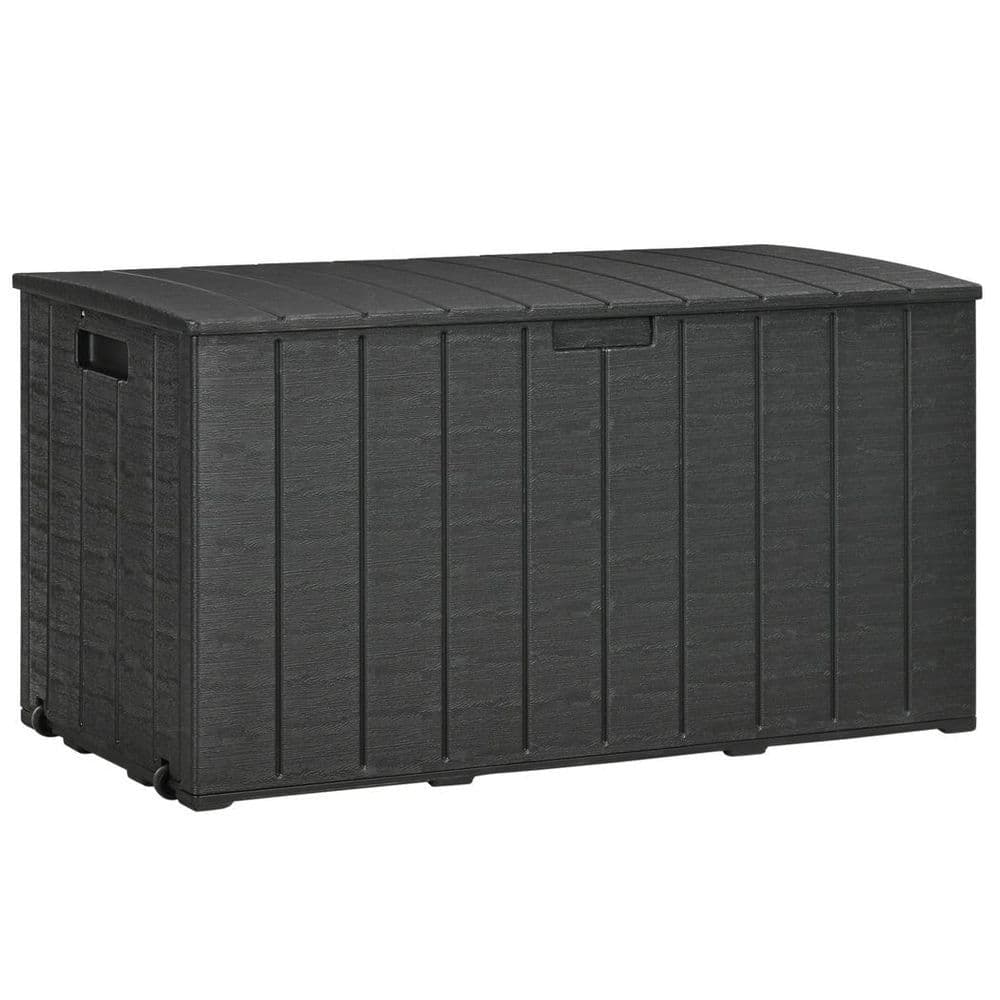 image-Outsunny 336 Litre Rolling Outdoor Garden Storage Box, Plastic Container, Black