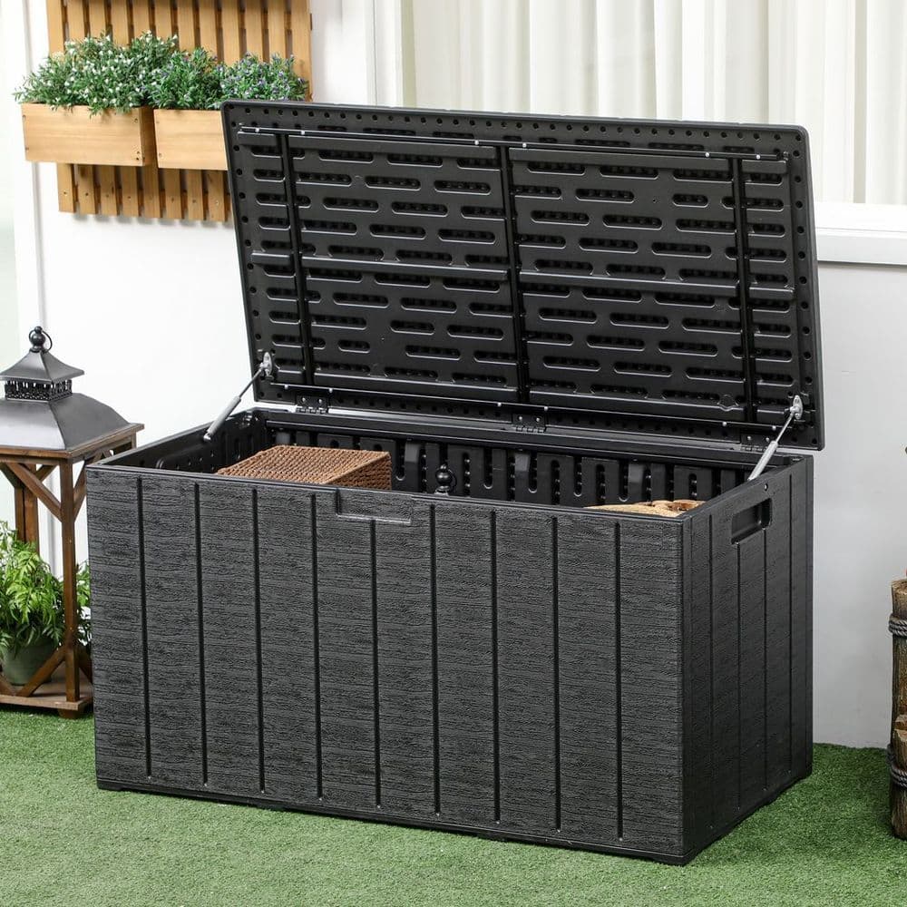 image-Outsunny 336 Litre Rolling Outdoor Garden Storage Box, Plastic Container, Black