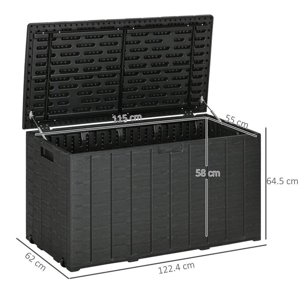 image-Outsunny 336 Litre Rolling Outdoor Garden Storage Box, Plastic Container, Black