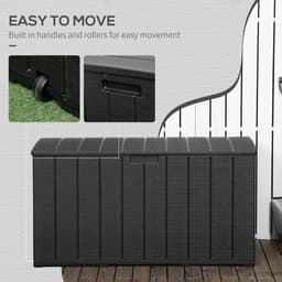 image-Outsunny 336 Litre Rolling Outdoor Garden Storage Box, Plastic Container, Black