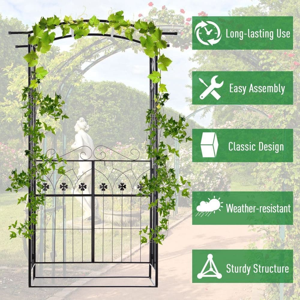 image-Outsunny Garden Entrance Arch Bench Outdoor Patio Rose Trellis Climbing Plant