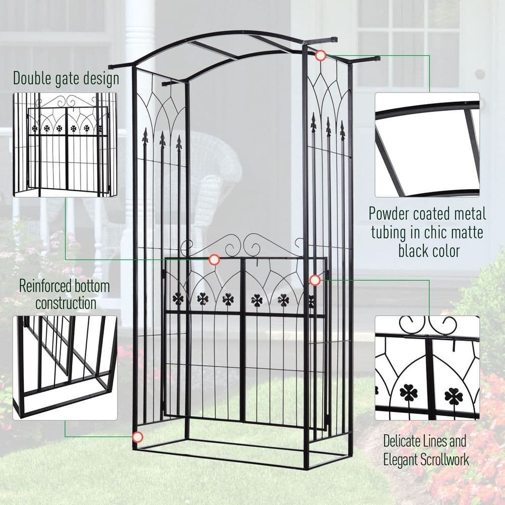 image-Outsunny Garden Entrance Arch Bench Outdoor Patio Rose Trellis Climbing Plant