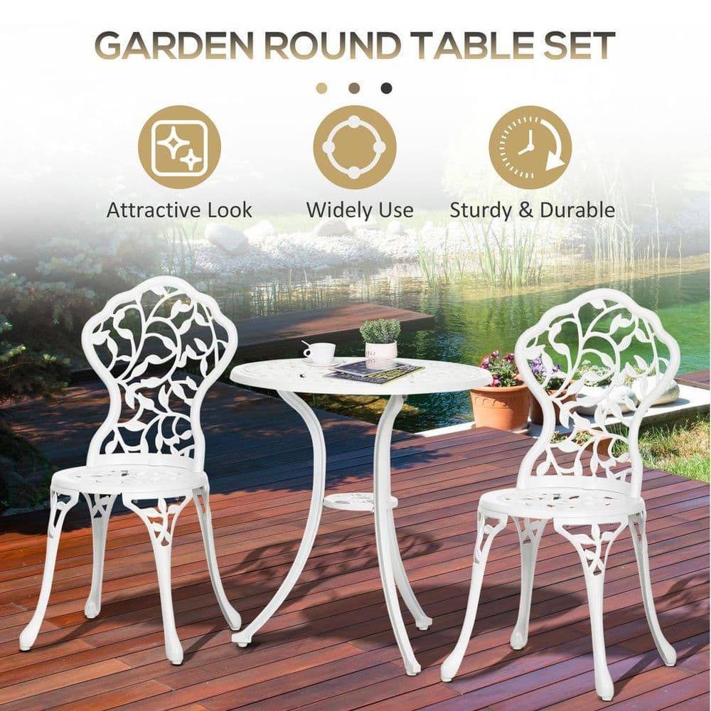 image-Outsunny Aluminium Bistro Set Garden Coffee Table Chair Outdoor Dining Set