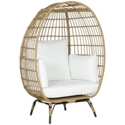image-Outsunny Round PE Rattan Outdoor Egg Chair w/ Padded Cushions for Garden, Khaki
