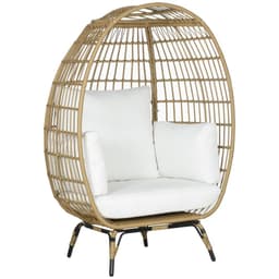 image-Outsunny Round PE Rattan Outdoor Egg Chair w/ Padded Cushions for Garden, Khaki