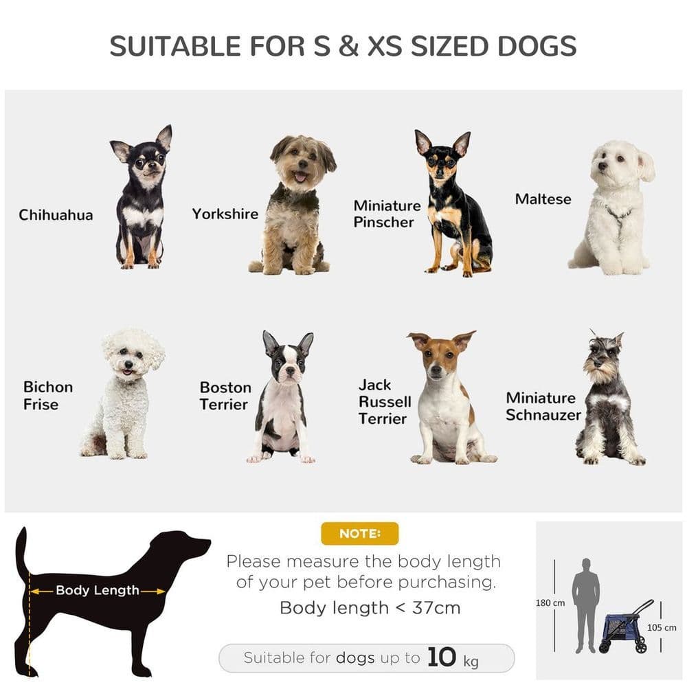 image-PawHut One-click Foldable Pet Stroller w/ Mesh Windows, for Small Pets - Blue