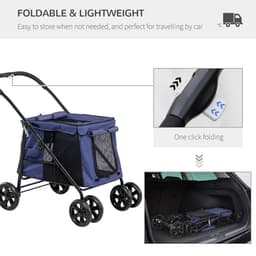 image-PawHut One-click Foldable Pet Stroller w/ Mesh Windows, for Small Pets - Blue
