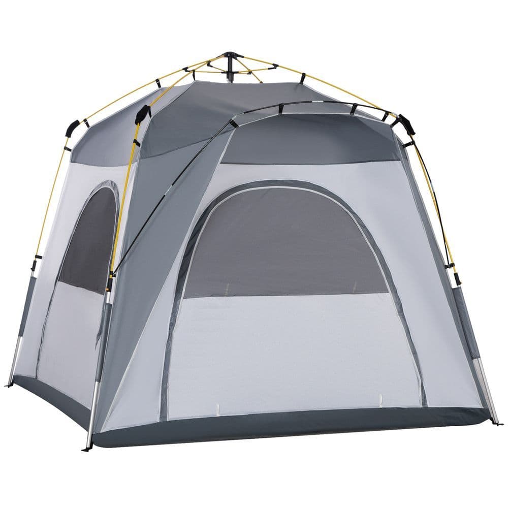 image-Outsunny Four Man Pop Up Tent Automatic Camping Backpacking Dome Shelter, Green