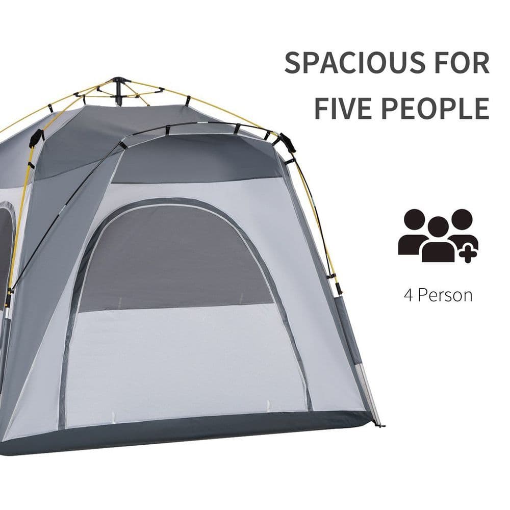 image-Outsunny Four Man Pop Up Tent Automatic Camping Backpacking Dome Shelter, Green