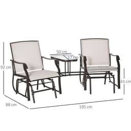 image-Outsunny Double Glider Companion Rocking Chairs Loveseat Garden Table Beige