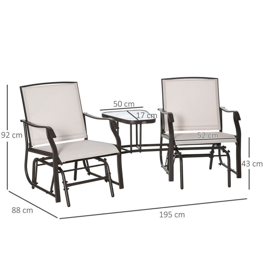 image-Outsunny Double Glider Companion Rocking Chairs Loveseat Garden Table Beige