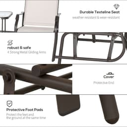 image-Outsunny Double Glider Companion Rocking Chairs Loveseat Garden Table Beige