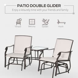 image-Outsunny Double Glider Companion Rocking Chairs Loveseat Garden Table Beige