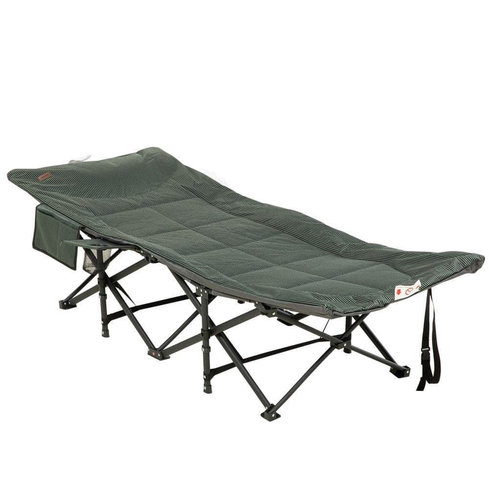 image-Outsunny Camping Bed w/ Carry Bag, Magazine Bag & Cup Holder, Grey