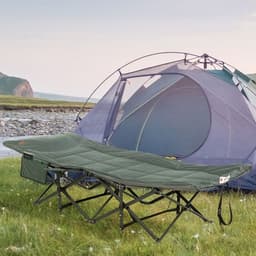 image-Outsunny Camping Bed w/ Carry Bag, Magazine Bag & Cup Holder, Grey
