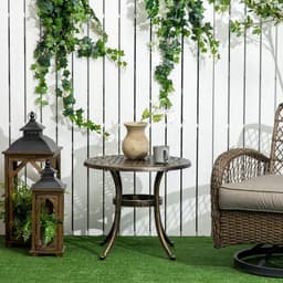 image-Outsunny 60cm Round Hollow Top Design Side Table with Cast Aluminum Frame