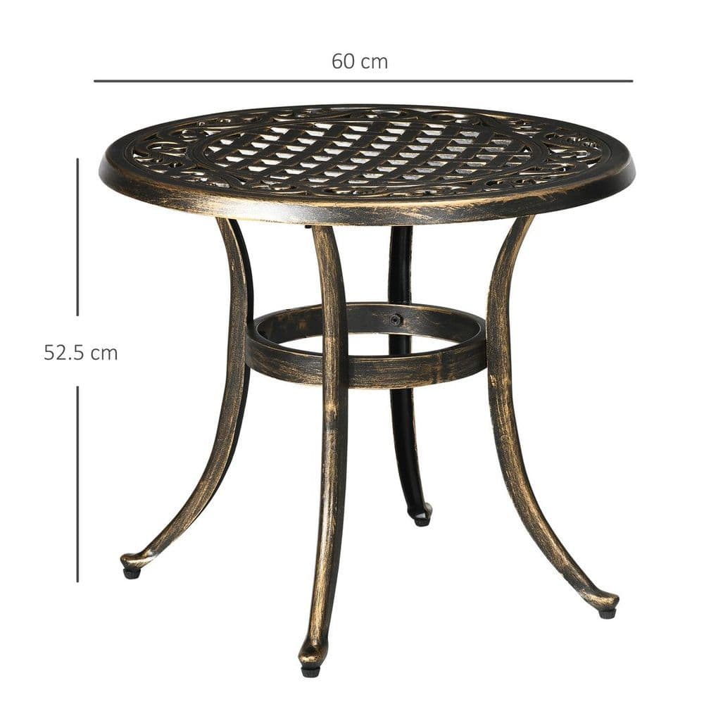 image-Outsunny 60cm Round Hollow Top Design Side Table with Cast Aluminum Frame