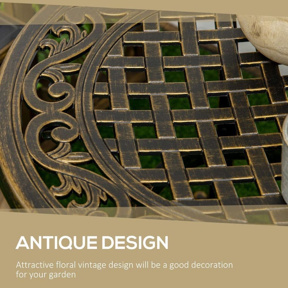 image-Outsunny 60cm Round Hollow Top Design Side Table with Cast Aluminum Frame