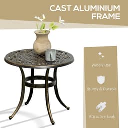 image-Outsunny 60cm Round Hollow Top Design Side Table with Cast Aluminum Frame
