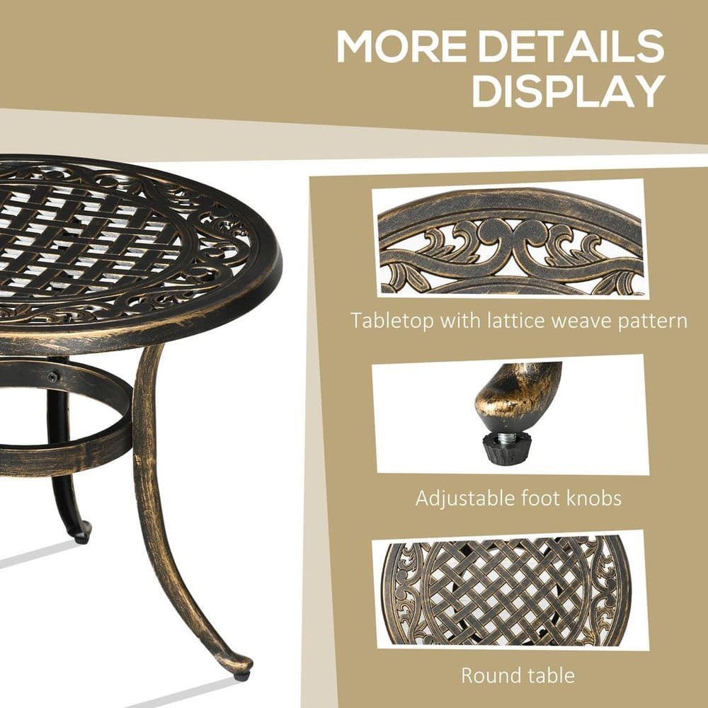 image-Outsunny 60cm Round Hollow Top Design Side Table with Cast Aluminum Frame