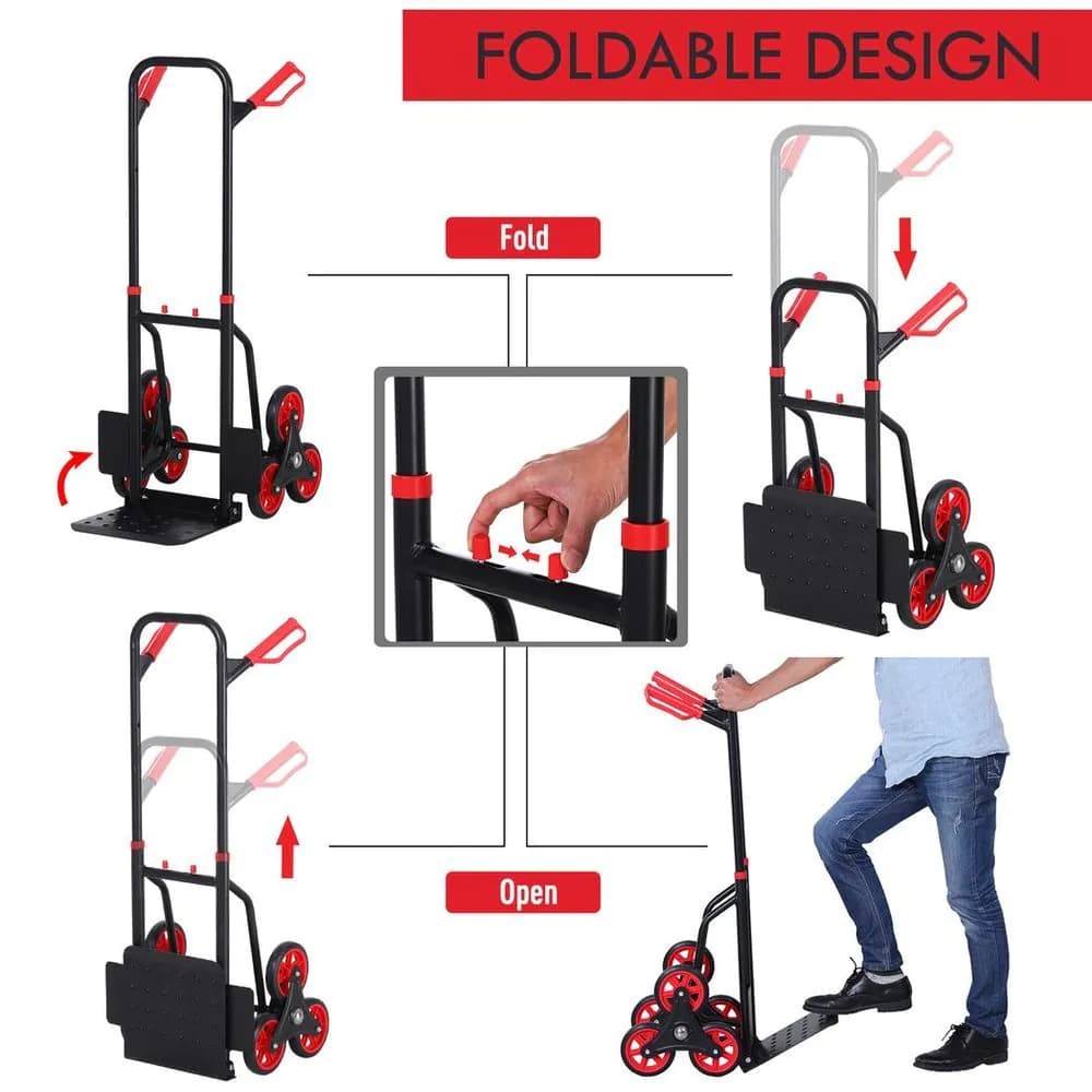 image-DURHAND Climbing Stairs Trolley Hand Trucks 6-Wheels Foldable Load Cart Steel