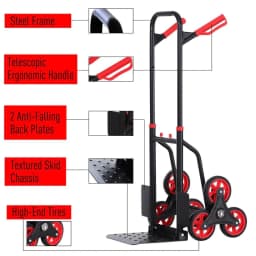 image-DURHAND Climbing Stairs Trolley Hand Trucks 6-Wheels Foldable Load Cart Steel