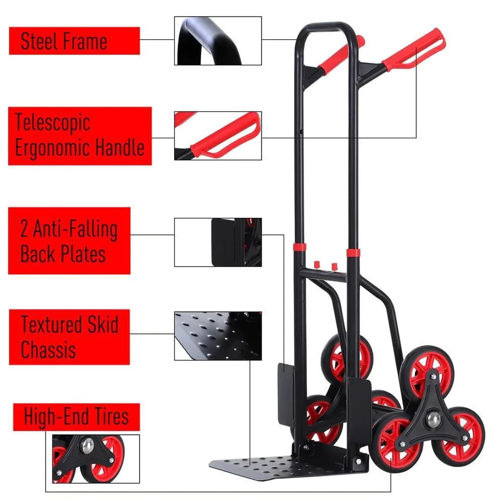 image-DURHAND Climbing Stairs Trolley Hand Trucks 6-Wheels Foldable Load Cart Steel