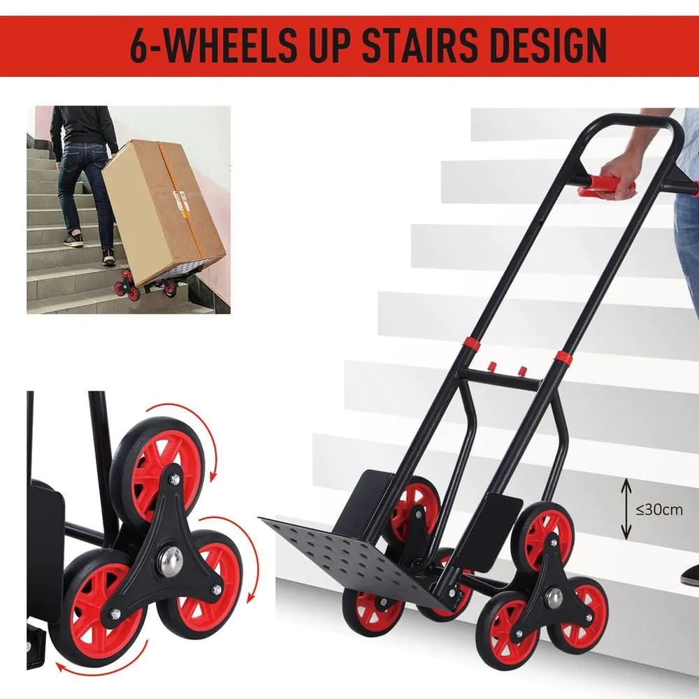 image-DURHAND Climbing Stairs Trolley Hand Trucks 6-Wheels Foldable Load Cart Steel