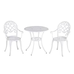 image-Outsunny 3PCs Garden Bistro Set Cast Aluminium Round Table with 2 Chairs White