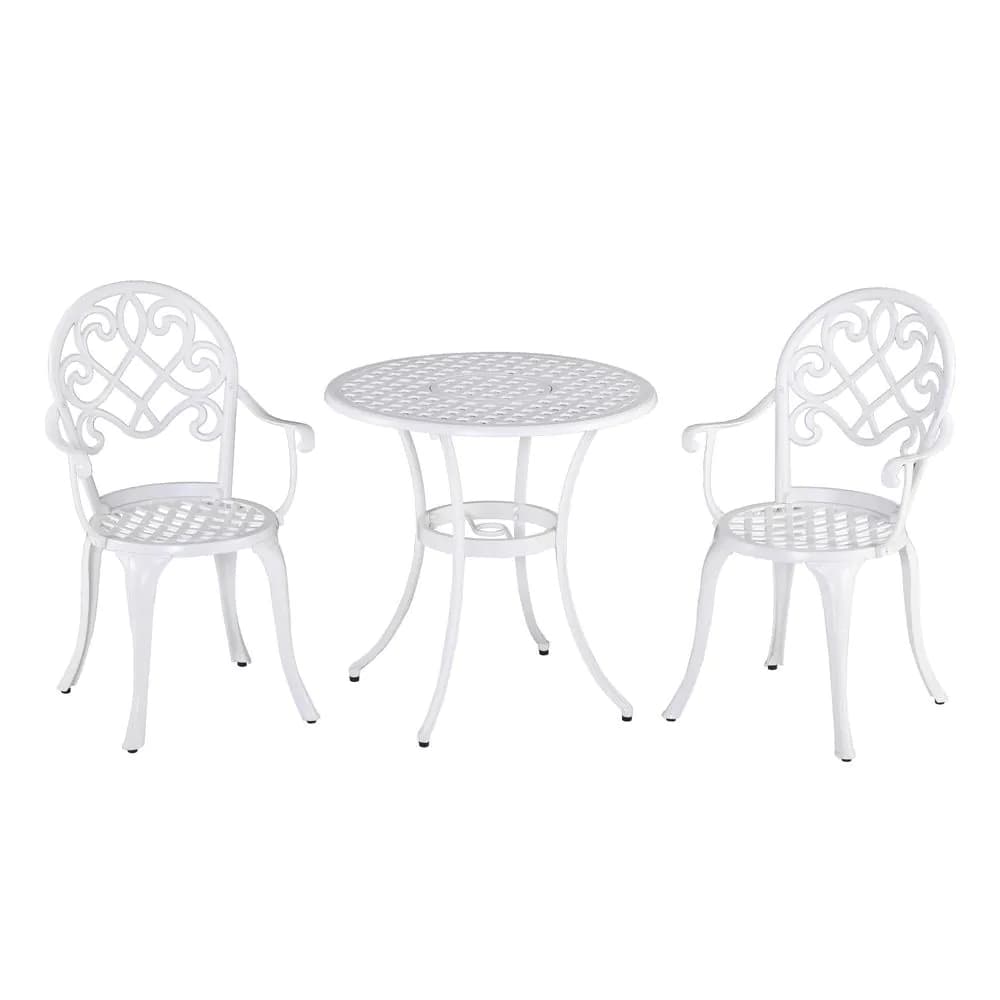 image-Outsunny 3PCs Garden Bistro Set Cast Aluminium Round Table with 2 Chairs White