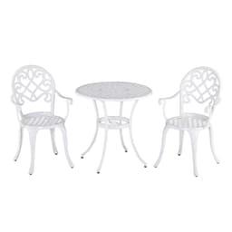 image-Outsunny 3PCs Garden Bistro Set Cast Aluminium Round Table with 2 Chairs White