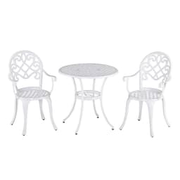 image-Outsunny 3PCs Garden Bistro Set Cast Aluminium Round Table with 2 Chairs White