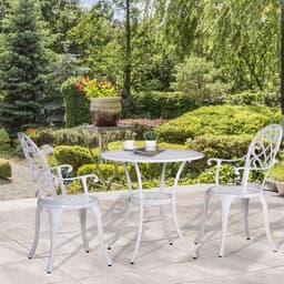 image-Outsunny 3PCs Garden Bistro Set Cast Aluminium Round Table with 2 Chairs White