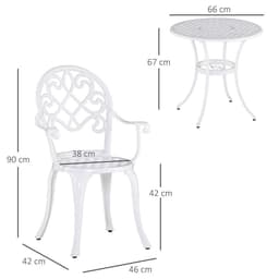 image-Outsunny 3PCs Garden Bistro Set Cast Aluminium Round Table with 2 Chairs White
