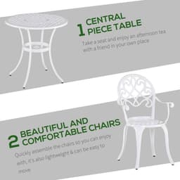 image-Outsunny 3PCs Garden Bistro Set Cast Aluminium Round Table with 2 Chairs White