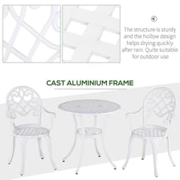 image-Outsunny 3PCs Garden Bistro Set Cast Aluminium Round Table with 2 Chairs White